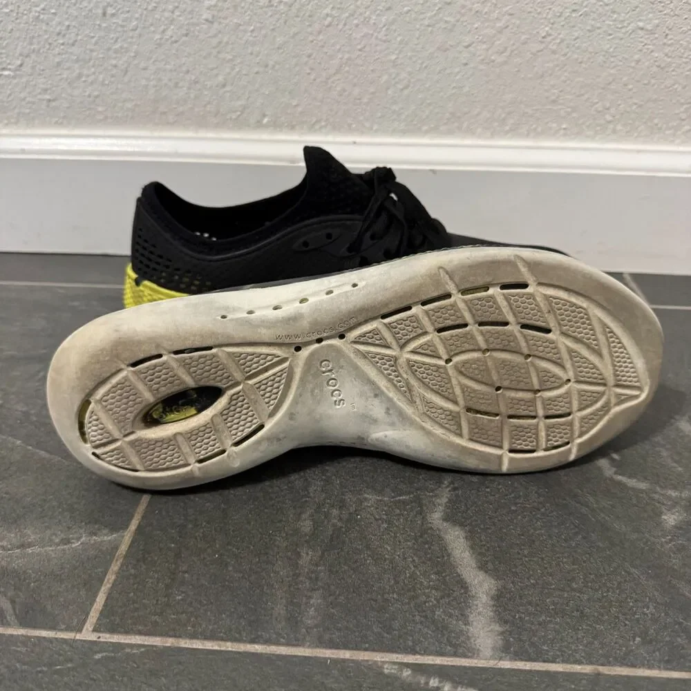 Crocs Shoes Mens Sz 10 Marbled Black Yellow LiteRide 360‎ Pacer Outdoor Vacation